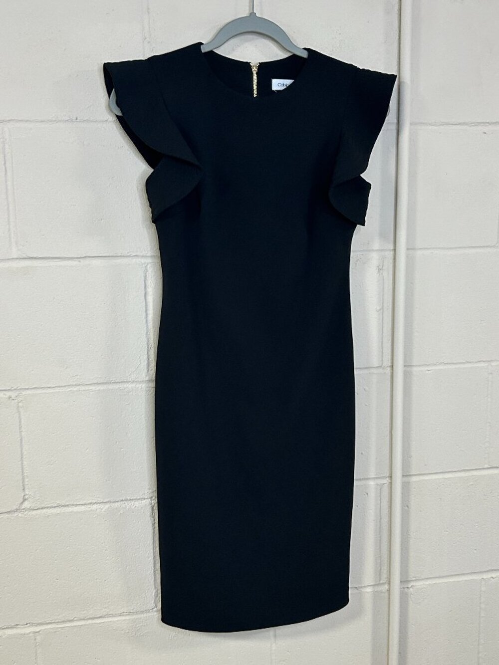 Calvin Klein Dress Womens Size 2 Flutter Sleeve Classic Black Sheath Cocktail